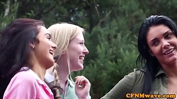 cockhungry cfnm honeys give hand-job outdoors